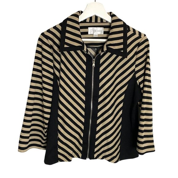 Erin London Zip Front Chevron Striped Blazer with Black Trim Sz PM Modern Chic - Picture 1 of 11